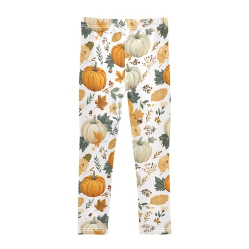 Girls Leggings Autumn Pumpkins Leaves Floral Kids Length Leggings Pants Toddler Athletic Soft Tights Trousers 4T2
