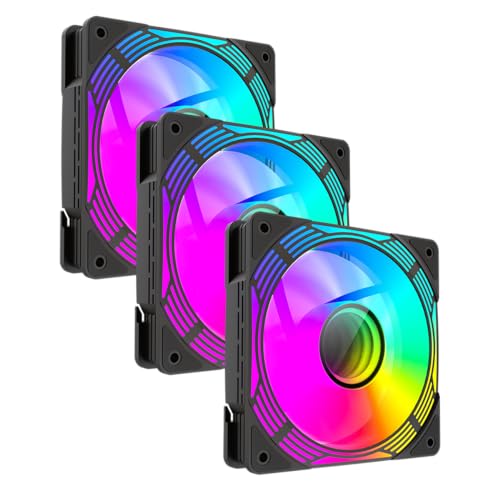 GameMax KF300R Trio - Ventiladores reversibles para PC de 120 mm, color negro con espejo infinito, efecto de luz ARGB, 5 V, 3 pines, Aura Sync 800-1600 RPM 4 pines PWM, adecuado para cubierta de