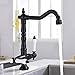 Küchenarmatur Schwarze antike Küchenhahn, doppelte Griff Weiße Deck Mount Hot Cold Mixer Cran Taps, 360 Swivel Rotation Armaturen (Color : Black)