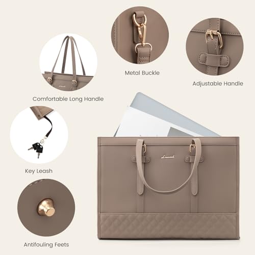 Image of LOVEVOOK Laptop Bag for Women,15.6 inch Laptop Tote Bag Waterproof PU Leather Computer Bag Work Bags for Business Office, Large Capacity Laptop Purse Professional Work Tote Black