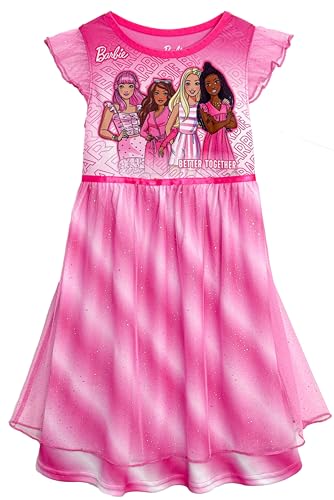 Barbie Girls Pink Sparkle Better Together Dress Up Nightgown, Toddler Sizes 2T-10