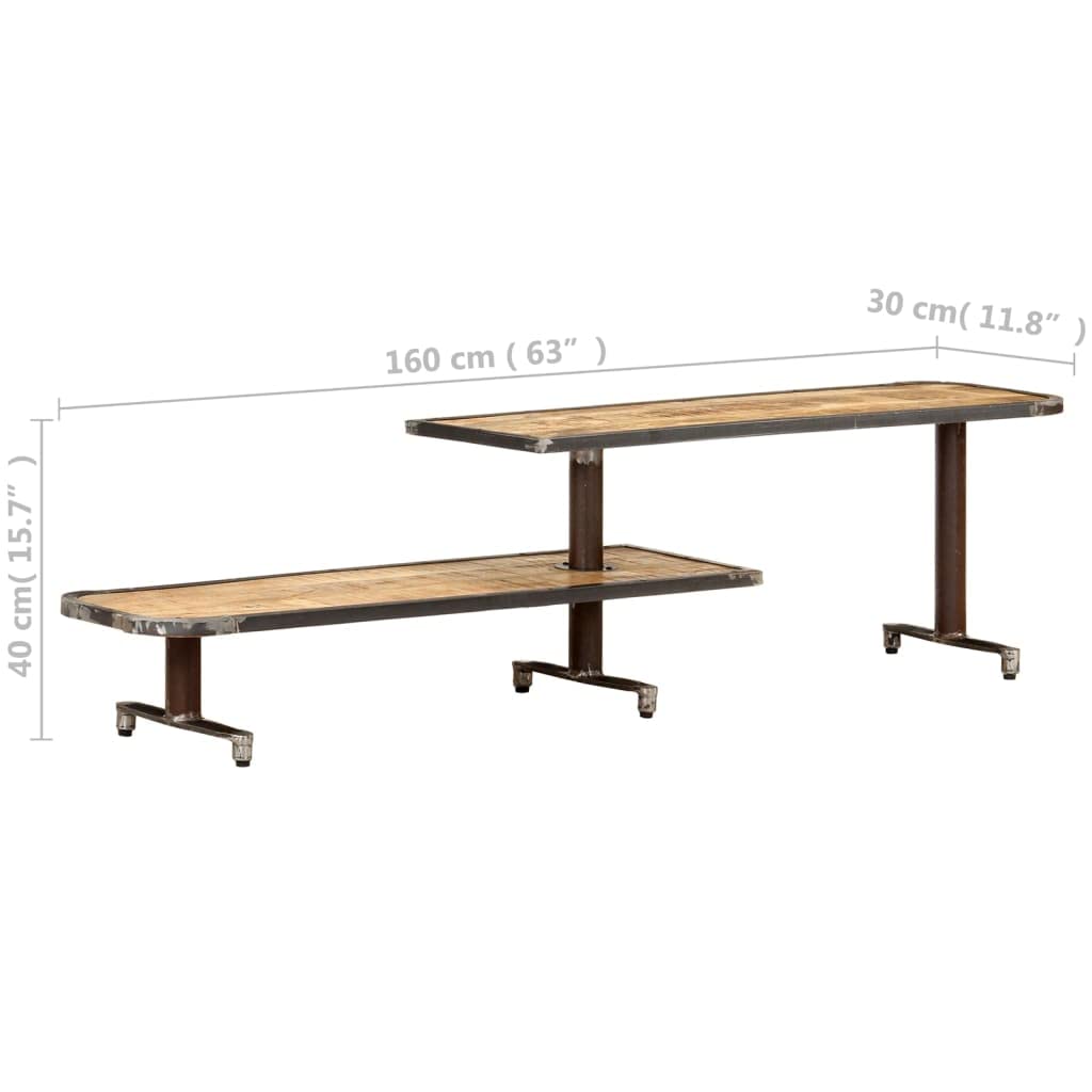 Mobile Porta TV 160x30x40 cm in Legno Massello di Mango | Credenza bassa industriale per soggiorno e camera da letto, con due ampi ripiani a giorno per dispositivi e libri.