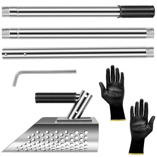 LCZNXJJY Colher de areia para detecção de metais, concha de detector de metais de cabo longo, concha de areia para detecção de metal de aço inoxidável resistente, pá de praia para caça ao tesouro