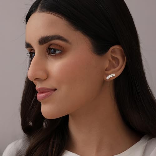 Image of TRUESILVER ACPL 925 Sterling Silver Personalized Earrings for Women | Customized Name Initial Earrings for Womens | Gift for Birthday Anniversary Wedding