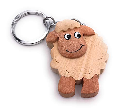 Onwomania Wooden keychain sheep moufflon bright animal wool sheep pendant charm