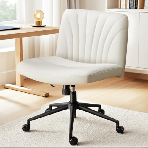 Marsail Criss Cross Chair with Wheels, Wide PU Leather Armless Desk Chair, Swivel & Height...