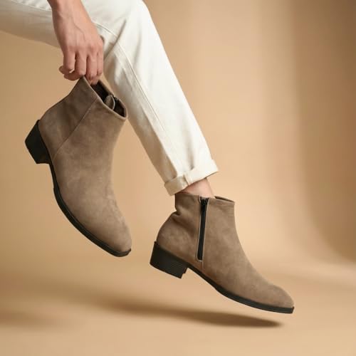 Image of Big Fox Men's Premium Suede Cuban Boots | Stylish Ankle-Length Casual Boots | Lightweight & Comfortable