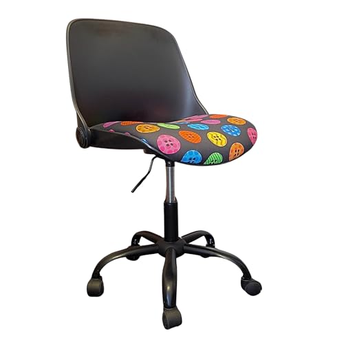 Hydraulic Sewing Chair with Folding Button Patterned padded fabric seat & contoured black plastic back- Metal base with Lift Mechanism, 5 Star, 360°, Swivel,Casters