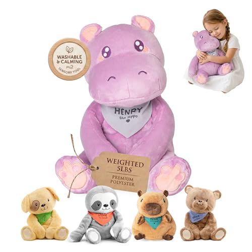 Image of Lilly's Love Weighted Stuffed Animals for Adults & Kids - 5lb Calming Hippo Plush for Anxiety, ADHD & Sensory | Machine Washable Weighted Stuffed Animal w /Removable Insert | Henry The Hippo