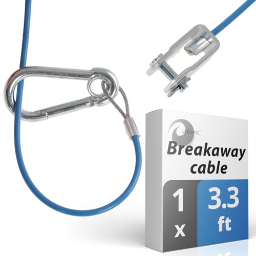valonic Breakaway Cable for Trailers and caravans 3.3ft Blue with Carabiner 550 lbs Breaking Strength Breakaway Cable with Fork Head (Shackle) Ripcord Breakaway Cable