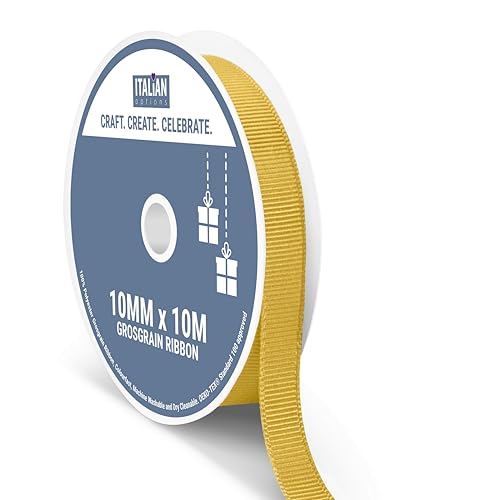 Italian Options Grosgrain Ribbon 10mm Strong Plain Gold Ribbon for Bows Wedding Crafting Sewing Hair Accessories Gift Wrap 10 mm x 10 Metre Roll Gold
