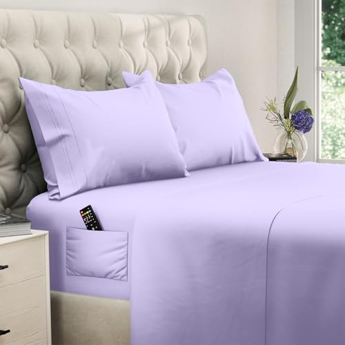 Image of DREAMCARE Full Size Sheets - Cooling Sheets - 4pcs Set - up to 15 inch Deep Pocket Full Sheet Set - Sheets Full Size Bed - Soft & Long Lasting 100% Fine Brushed Polyester with Side Pocket - Lavender