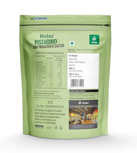 Image of Bolas Roasted & Salted California Pistachios 500g | Pista | Rich in Protein, Phosphorus & Dietary Fibre | Low Calorie | Crunchy Healthy Snack | Dry Fruits