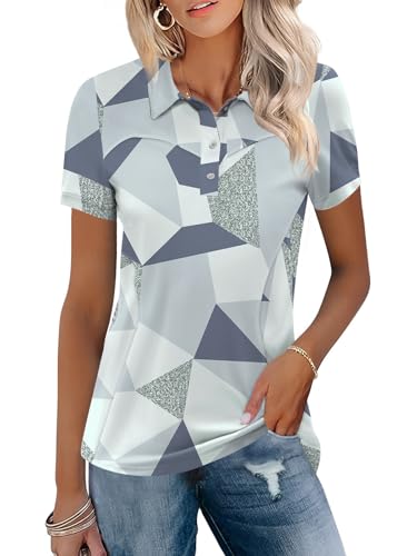 Image of TFSDOD Womens Golf Polo Shirts Collared Short Sleeve T Shirt Lightweight Moisture Wicking Polo Casual 3 Buttons Outfits