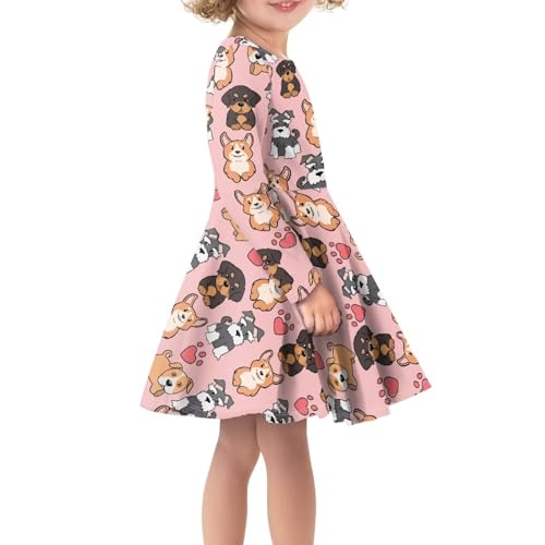 Little Kid Dresses Girls Long Sleeve Swing Dress Playwear Dresses 3-14T4
