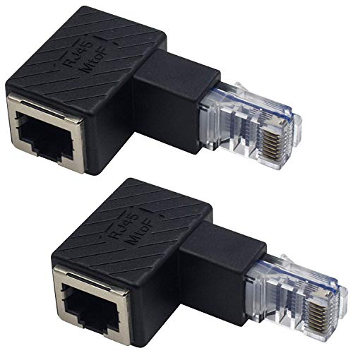 Adaptador Ethernet en ángulo de 90 grados Duttek, RJ45 macho a hembra, Cat5e/Cat6, 2 unidades miniatura 1