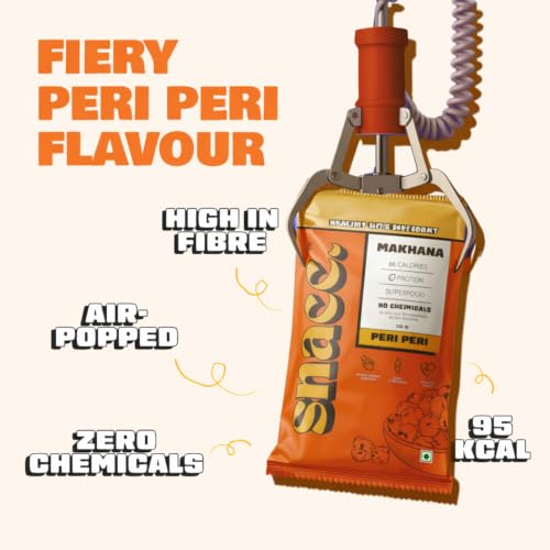 Image of Snacc Peri Peri Makhana, Spicy Roasted Fox Nuts, Protein Rich, Gluten Free, MSG Free, Zero Trans Fat, Zero Sugar, Low Calorie 18 g small pocket (Pack of 6, Peri Peri)