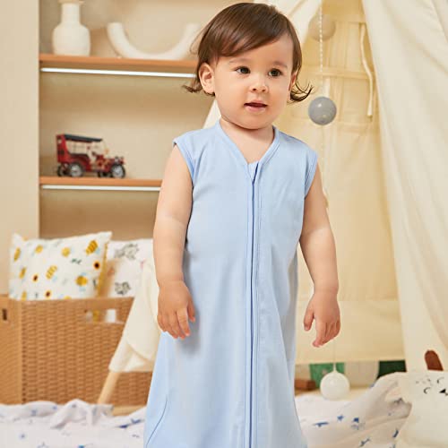 Image of DaysU Cotton Baby Sleep Sack, Sleeveless Baby Sleeping Bag with Two-Way Zipper, Solid Color Baby Wearable Blanket for Newborn Baby Boys 6-12 Months, 1-Pack, Blue, 0.5 TOG