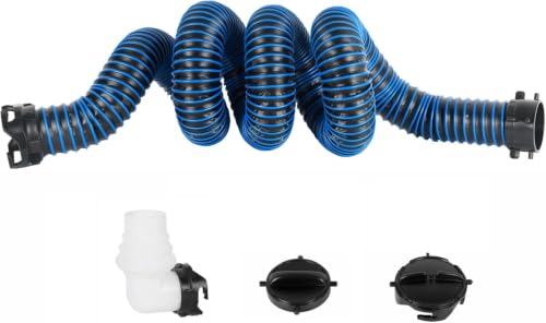 Image of 15FT RV Sewer Hose with Bayonet Fittings and 4-in-1 Adapter Elbow | EXTREME Heavy Duty 24 Mil, TPE Material, Abrasion Resistance and Crush Protection, Blue