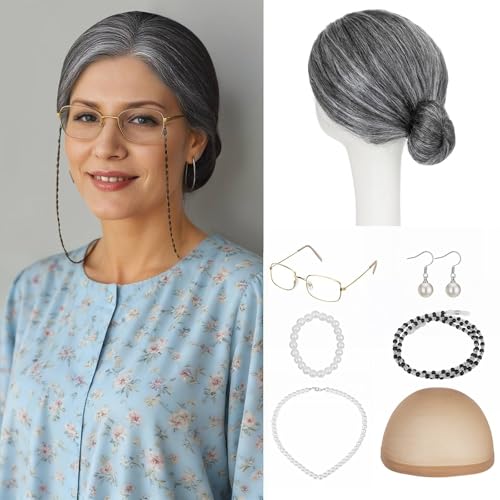 40% off 7 Pcs Old Lady Wig Costume Set