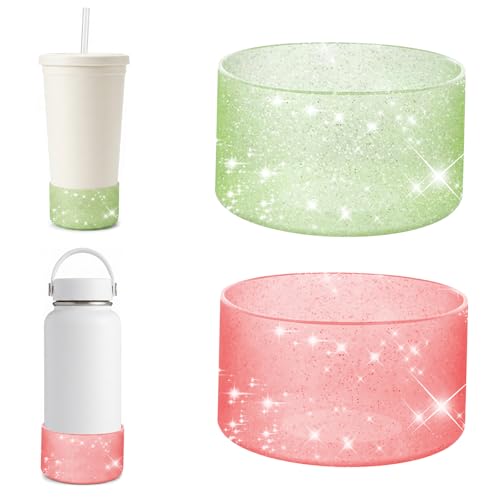 KHDULQ 2 Protectores de Silicona para la Base de Vasos Compatibles con Stanley, Simple Modern Becher, Hydro Flash y Tazas Térmicas del Mismo Tamaño de 7,5 cm（Rosa y verde）