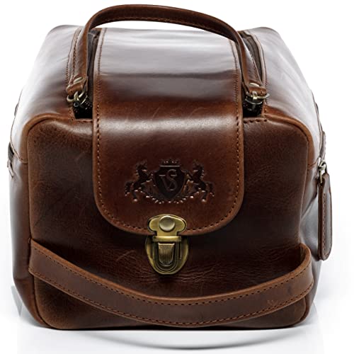 SID & VAIN wash Bag Bristol XL Travel Overnight Wash Gym Shaving Bag Real Leather Toiletry Bag Leather Bag Women Men Unisex Brown
