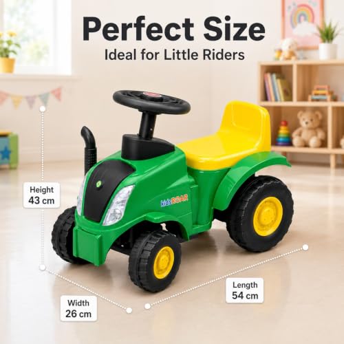Image of kidsROAR Push Ride On Car for Kids 1-5 Years | Baby Push Car with Music, 3D Lights & Backrest | Premium Ride On Toy Supports Up to 35kg (Tractor, Green)