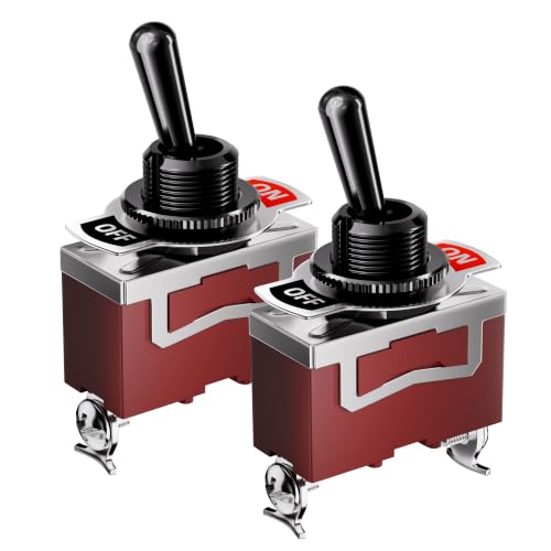 Image of DaierTek 12V Heavy Duty Black Handle Toggle Switch, SPST 2 Pin ON Off Toggle Switch,12 Volt 30A High Current Metal Housing Toggle Switch for Car Automotive Industrial Machinery