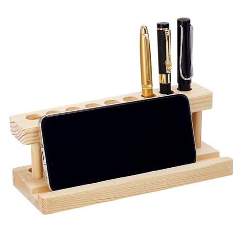 PH PandaHall Présentoir à Stylos en Bois Porte Crayons en Bois pour Bureau Organiseur Massif avec 9 emplacement et Support pour Téléphone pour L'École le...