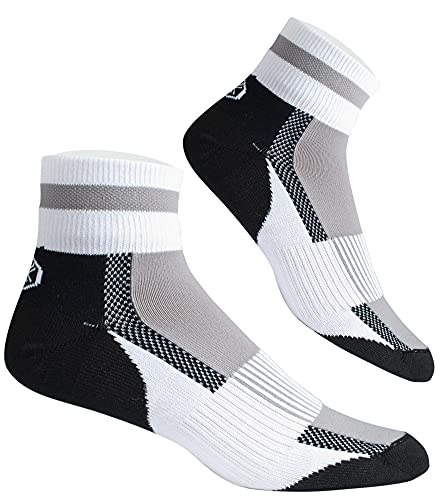 AERO|TECH|DESIGNS | Coolmax Athletic Socks | Quarter Crew | Unisex Adult | Gray/White | Large