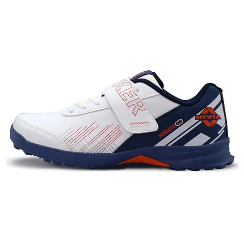 Image of Nivia Yorker 2.0 Cricket Shoes for Men, Synthetic Leather Upper with Velcro Strap, Round Stud PVC Outsole, Die-Cut Soft NR EVA Sockliner