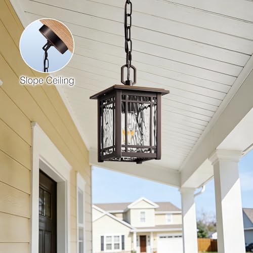Image of Modern Hanging Light Fixtures, Oil Rubbed Bronze Outdoor Pendant Lights for Porch, Anti-Rust Hanging Porch Lantern with Adjustable Chain, Outside Chandelier Light for Gazebo, Eaves, Entrance