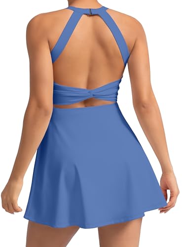 Image of MIRITY Womens Activewear Tennis Dress - Built in Shorts with Pockets and Bra Golf Athletic Workout Dresses