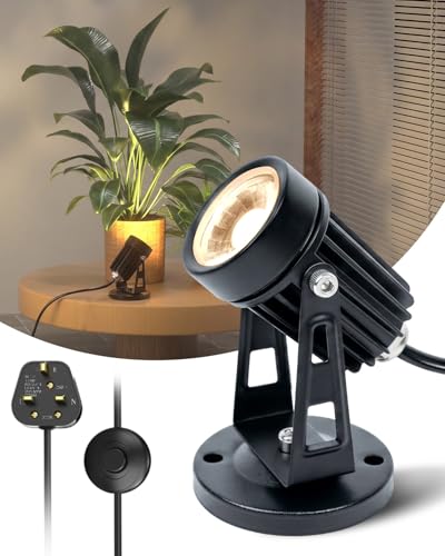 LED Spot Lights Indoor & Uplighter Floor Lamp 5W 3000K Uplights Spotlights with 1.8M Cord and Foot Switch Adjustable Up Spotlight for Indoor Plants Floor Cabinet Art Decor Accent Lighting