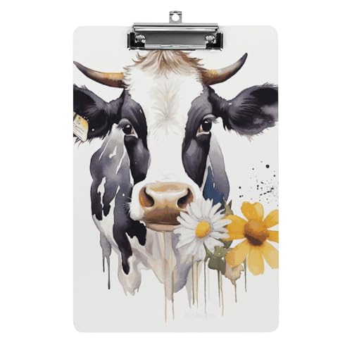 Porte-bloc A4 rigide aquarelle vache et marguerite support écriture acrylique