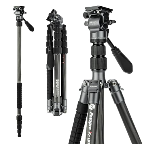 Image of Fotopro 59 inch Carbon Fiber Travel Tripod, Compact Video Tripods with Fluid Head, Detachable Monopod with Quick Release Plate and Bag, Camera Tripod Load up to 8KG /17.63lbs