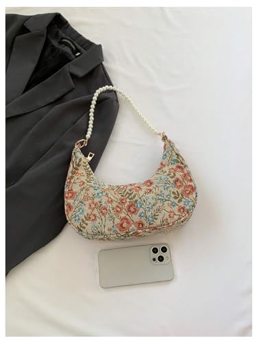 Image of Verdusa Women's Pearl Top Handle Shoulder Handbag Floral Hobo Bag