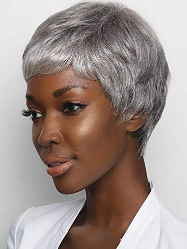 Gabby Wig Color Silver Stone - Rene of Paris Wigs 4.3" Short Feathered Pixie Alexander Collection Synthetic Wavy 2.4" Fringe Basic Average Cap Womens Bundle Hai