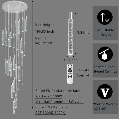 Image of 30-Lights Bubble Crystal Chandelier for Entryway High Ceiling,Chrome