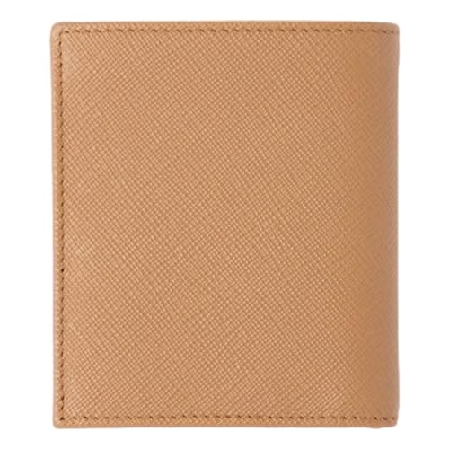 Prada Caramel Saffiano Leather Silver Triangle Logo Bifold Card Holder Wallet 2MO0043