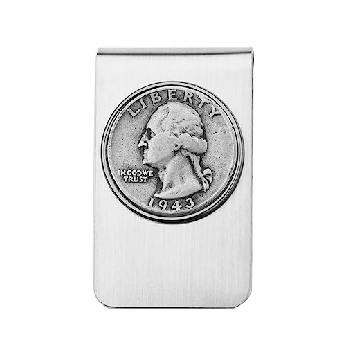 US 1943 Washington Quarter 90% Silver Coin Stainless Steel Money Clip New