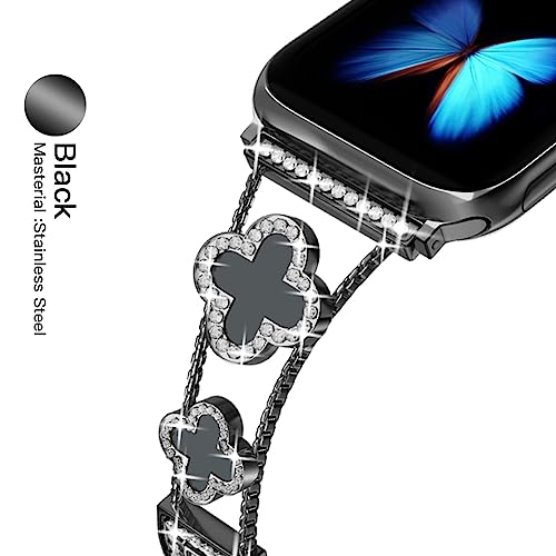 Image of Musk-MSKR Diamond Metal Bands Add Sparkle to Your Watch For Apple Watch Series 11 /10 /9 /8 /7 /6 /5 /4 /3 /2 /SE /Ultra Clover Simple and Stylish Compatible with 38mm40mm41mm42mm44mm45mm 46mm49mm Women's Wear