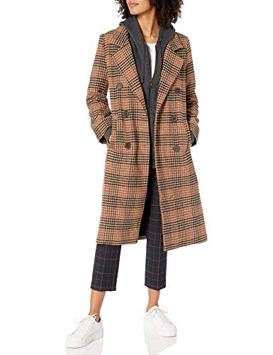 ASTR the label Women's Vernon Double Breasted Menswear Inspired Coat, Chestnut Plaid, L