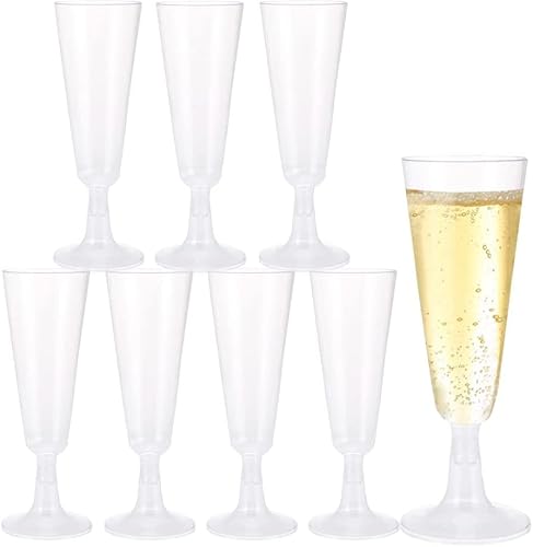MIVIDE 100 copas de champán de plástico, 150 ml, reutilizables, copas de champán para bodas, novios, cumpleaños Cover