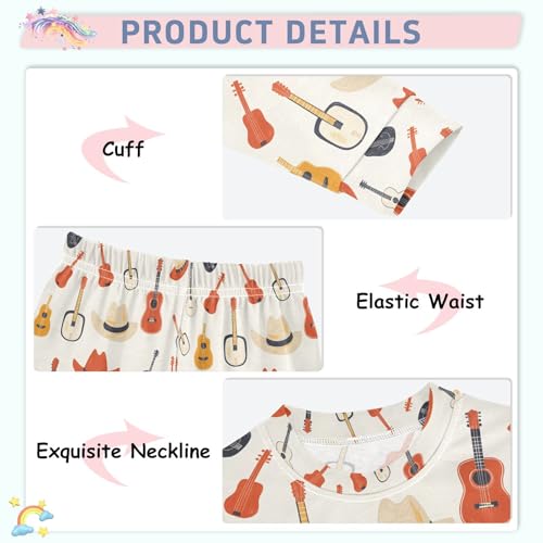 ALAZA Guitar Hat Music Pajamas Long Sleeve Sleepwear 2-Piece Pajama Set4