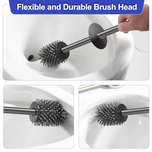 Image of BVL Toilet Brush and Holder Set Gun Gray Freestanding Toilet Bowl Brush for Bathroom