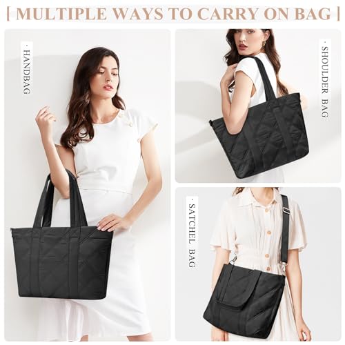 SYCNB Laptop Tote for Women, Travel Shoulder Bag with Laptop Compartment, Quilted Purse with Toiletry Bag3