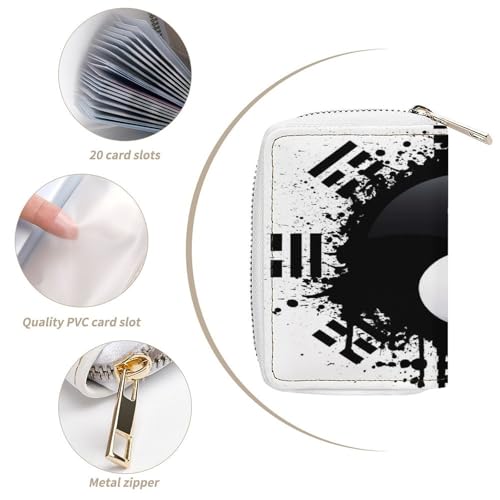 Women Leather Coin wallet, Key Change Organizer Zipper Card Holder Purse Clutch Pouch Pocket 4.5x3.15 in Print Yin Yang Circular on White4
