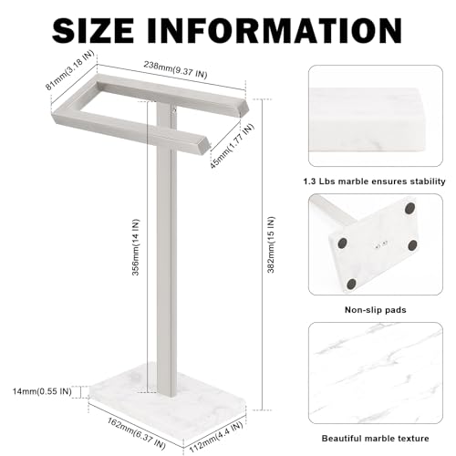 Foto de Livabber Toallero de mano de pie, soporte para toallas de mano de acero inoxidable 304 con base de mármol pesada, accesorios de baño, anillo de toalla para encimera de baño, cocina, 14 pulgadas (imagen 3)