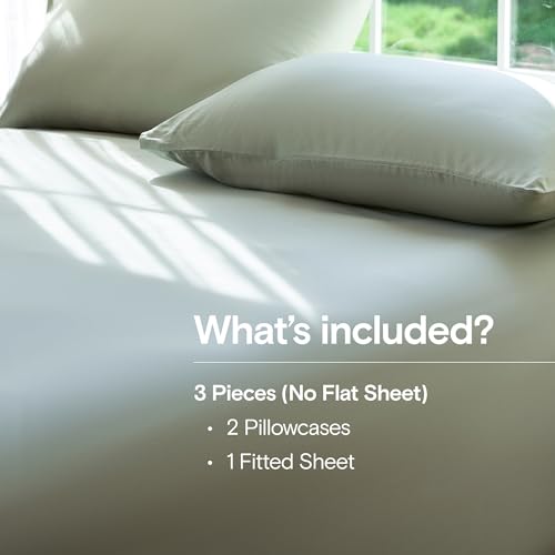 Image of DOZ Sheet Set, 100% Viscose derived from Bamboo, Organically Grown, Buttery Soft, Cooling Sheets, High GSM, Deep Pockets - 3 Piece - 2 Pillowcases 1 Fitted Sheet (Sage, Queen)